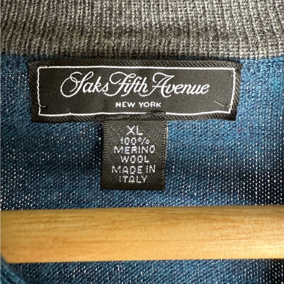 Saks Fifth Avenue 1/4-Zip Sweater XL – 100% Merino Wool, Made in Italy, Blue - Picture 2 of 14